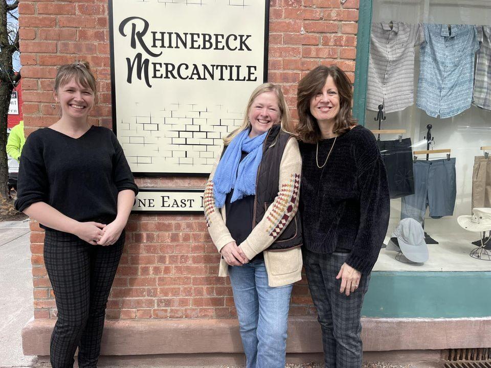front of Rhinebeck Mercantile with owners Kenna & Lorrie and mgr Diane
